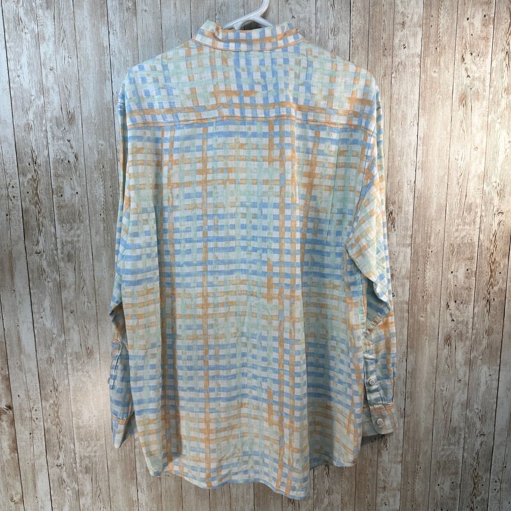 Tommy Bahama Relax 100% Linen‎ Button Down Shirt Men's Large Blue Orange Plaid - Picture 3 of 10